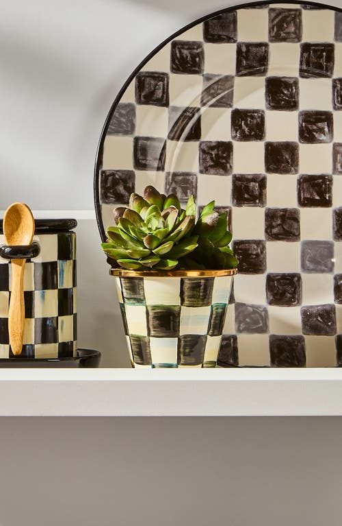 Mackenzie-childs Mackenzie Childs Courtly Check® Set Of 3 Enamel Herb Pots In Black