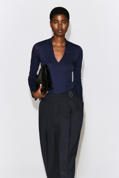 Draped Jersey V-neck Top