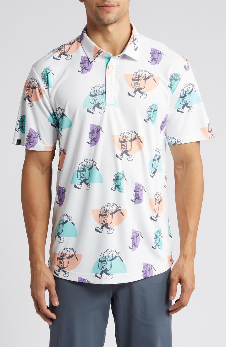 Swannies Keegan Vintage Hot Dog Print Golf Polo, Main, color, 