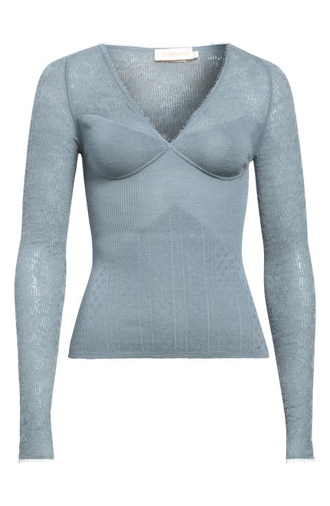 Wool Blend Pointelle Lace Sweater