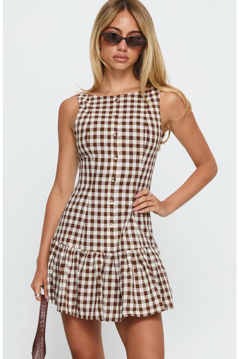 Kolbie Gingham Sleeveless Cotton Tiered Minidress, Alternate, color, BROWN GINGHAM