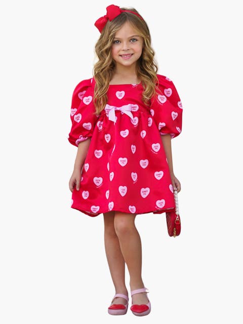 Sweethearts Puff Sleeve Valentine's Day Dress (Toddler, Little Kid & Big Kid)