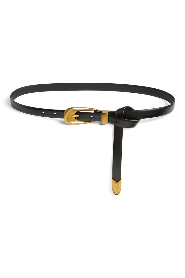 Olivia Leather Tie Belt, Main, color, BLACK