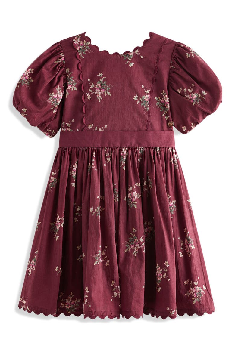 Kids' Floral Puff Sleeve Cotton Dress, Main, color, RED