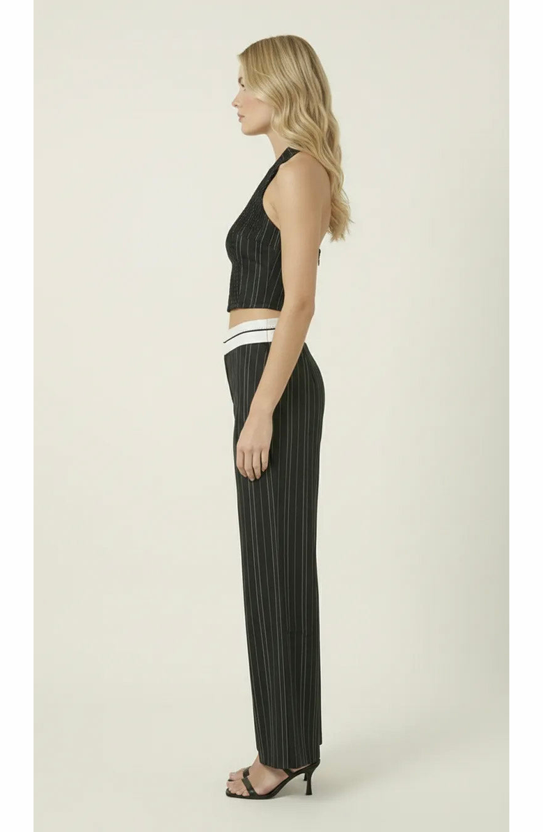Modenaire Pinstripe Halter Vest and Wide Leg Pants Set, Alternate, color, Black Pinstripe