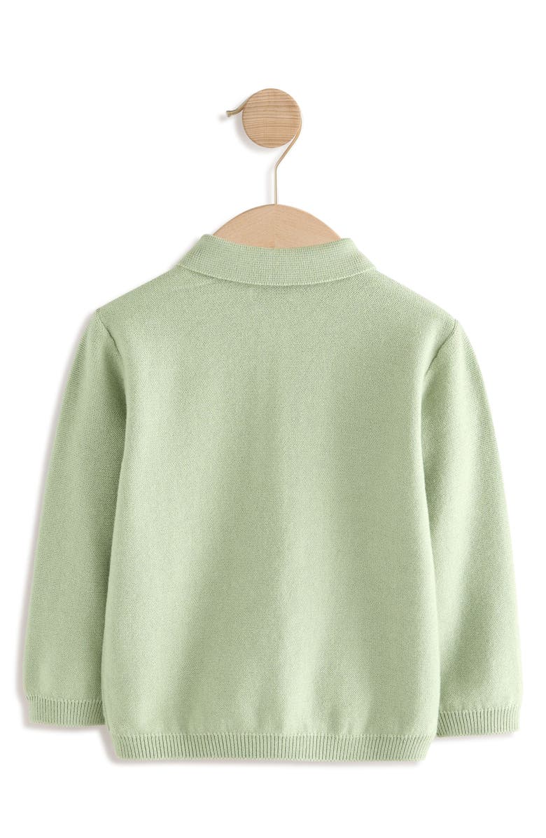 NEXT Kids' Embroidered Wildlife Long Sleeve Cotton Polo Sweater, Alternate, color, Green