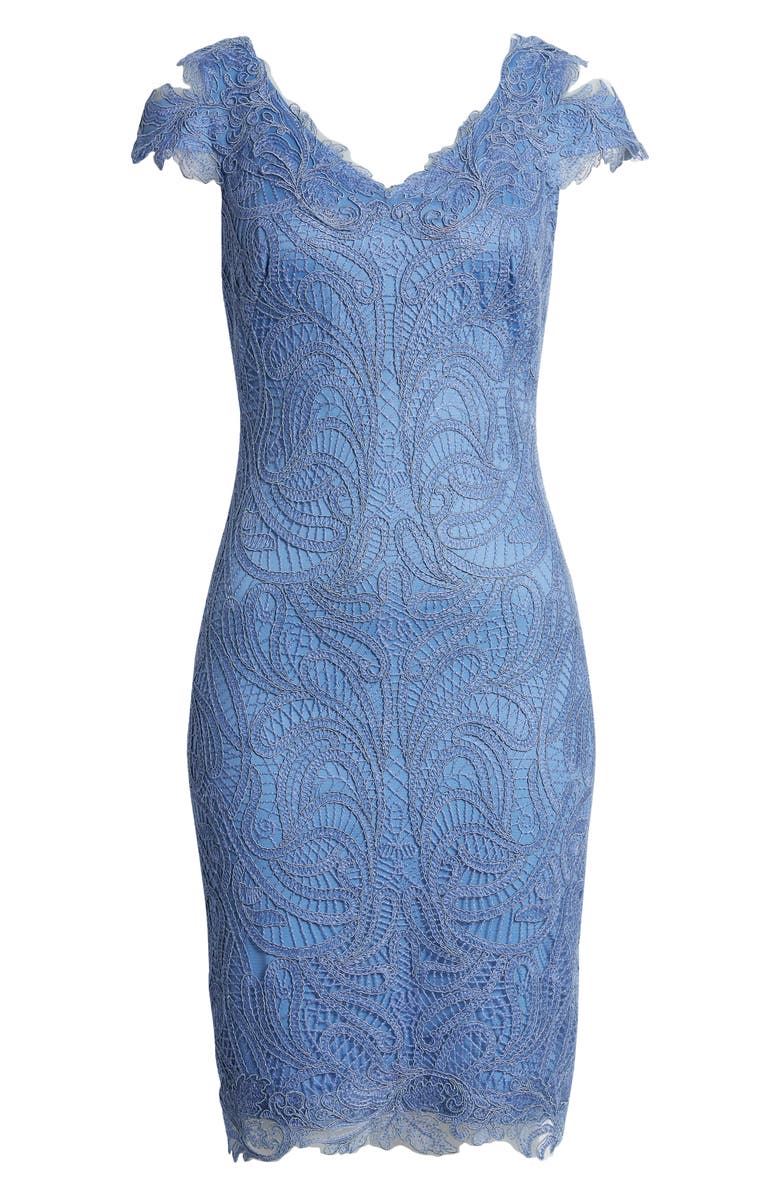 Tadashi Shoji Cold Shoulder Lace Cocktail Dress, Alternate, color, Blue Stone
