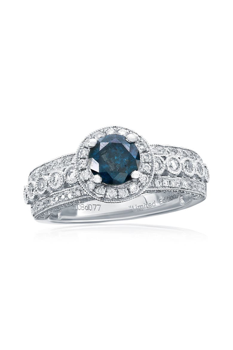 14K White Gold 1.08ct Blue Diamond & 0.77cttw Diamond Ring, Main, color, White Gold