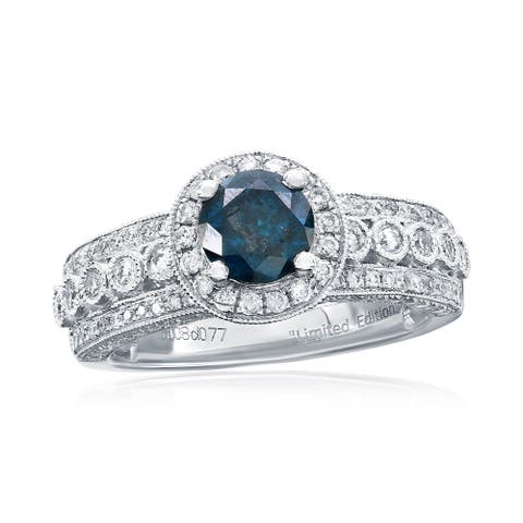 14K White Gold 1.08ct Blue Diamond & 0.77cttw Diamond Ring