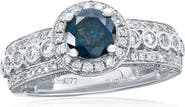 SOUZANA by Suzy Levian 14K White Gold 1.08ct Blue Diamond & 0.77cttw Diamond Ring