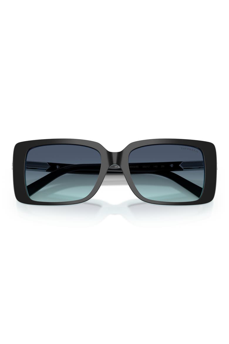55mm Gradient Rectangular Sunglasses, Alternate, color, BLACK ON TIFFANY BLUE / AZURE