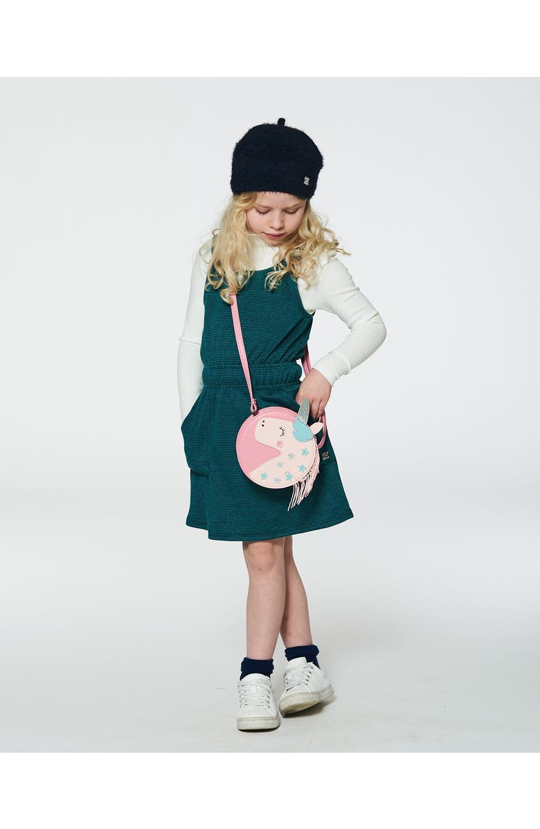 Deux par Deux Little Girl's Jumper Dress With Pocket Houndstooth Teal, Alternate, color, 