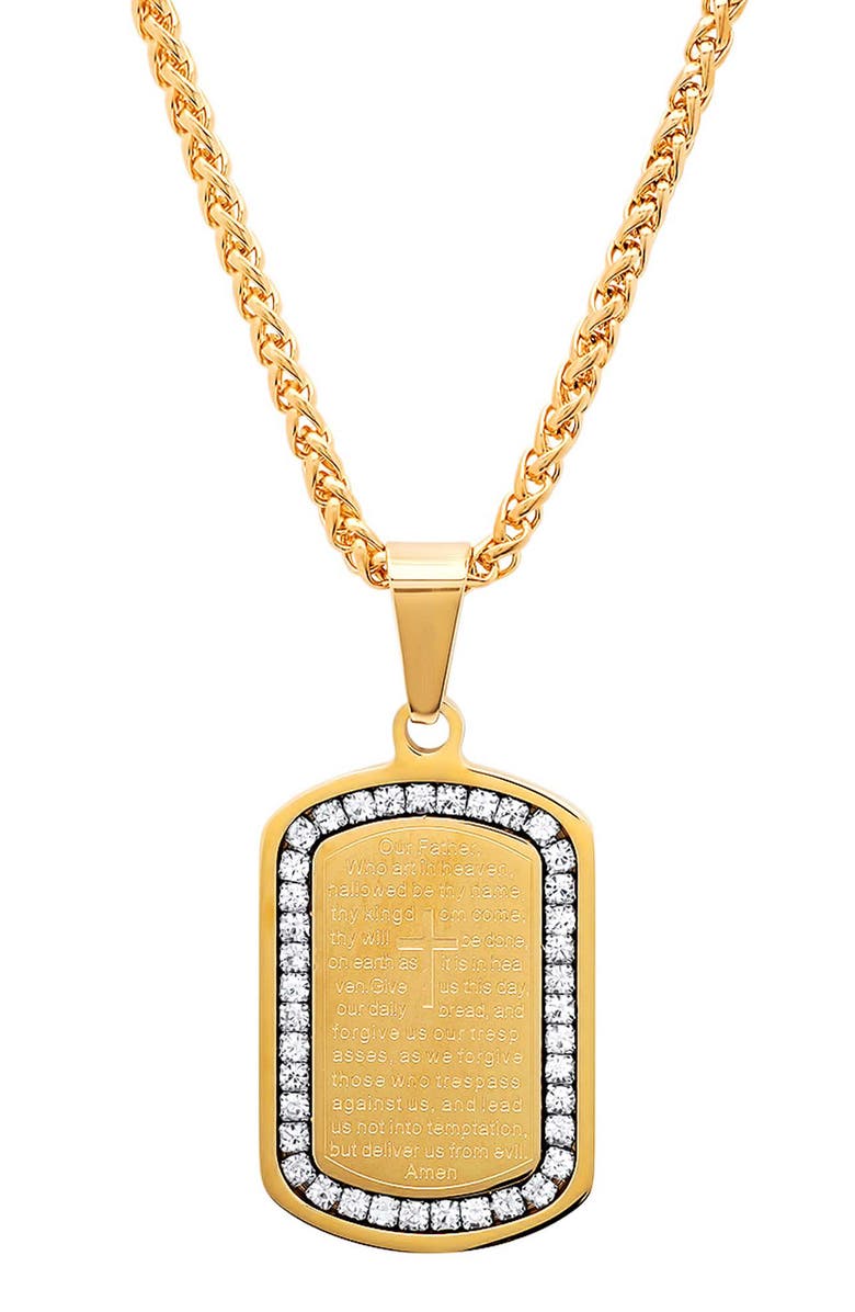STEELTIME Men's Prayer Tag Pendant Necklace, Main, color, Gold