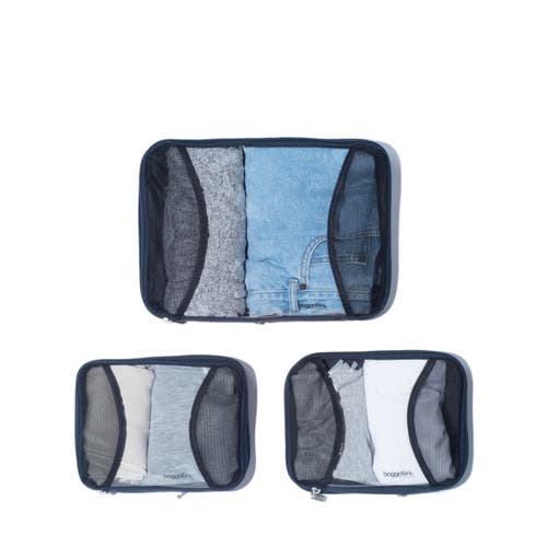 Baggallini 2 Medium / 1 Large Compression Packing Cubes Travel Set In French Navy