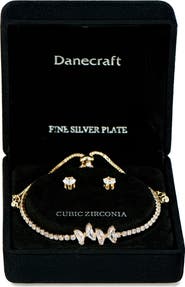 Danecraft Cubic Zirconia Stud Earrings & Tennis Bracelet Set