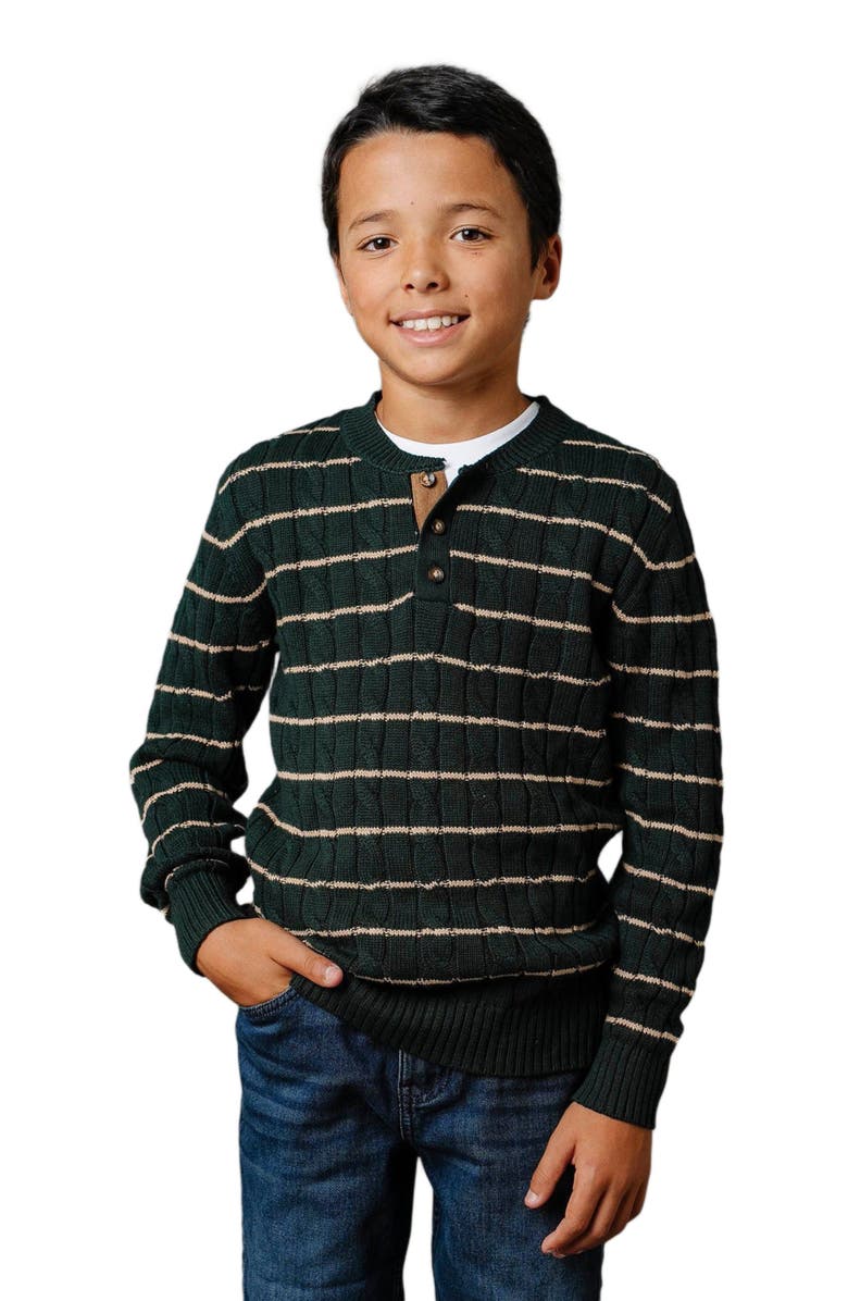 Hope & Henry Boys' Organic Sweater Henley with Elbow Patches, Kids, Main, color, Pine Green Cable Stripe
