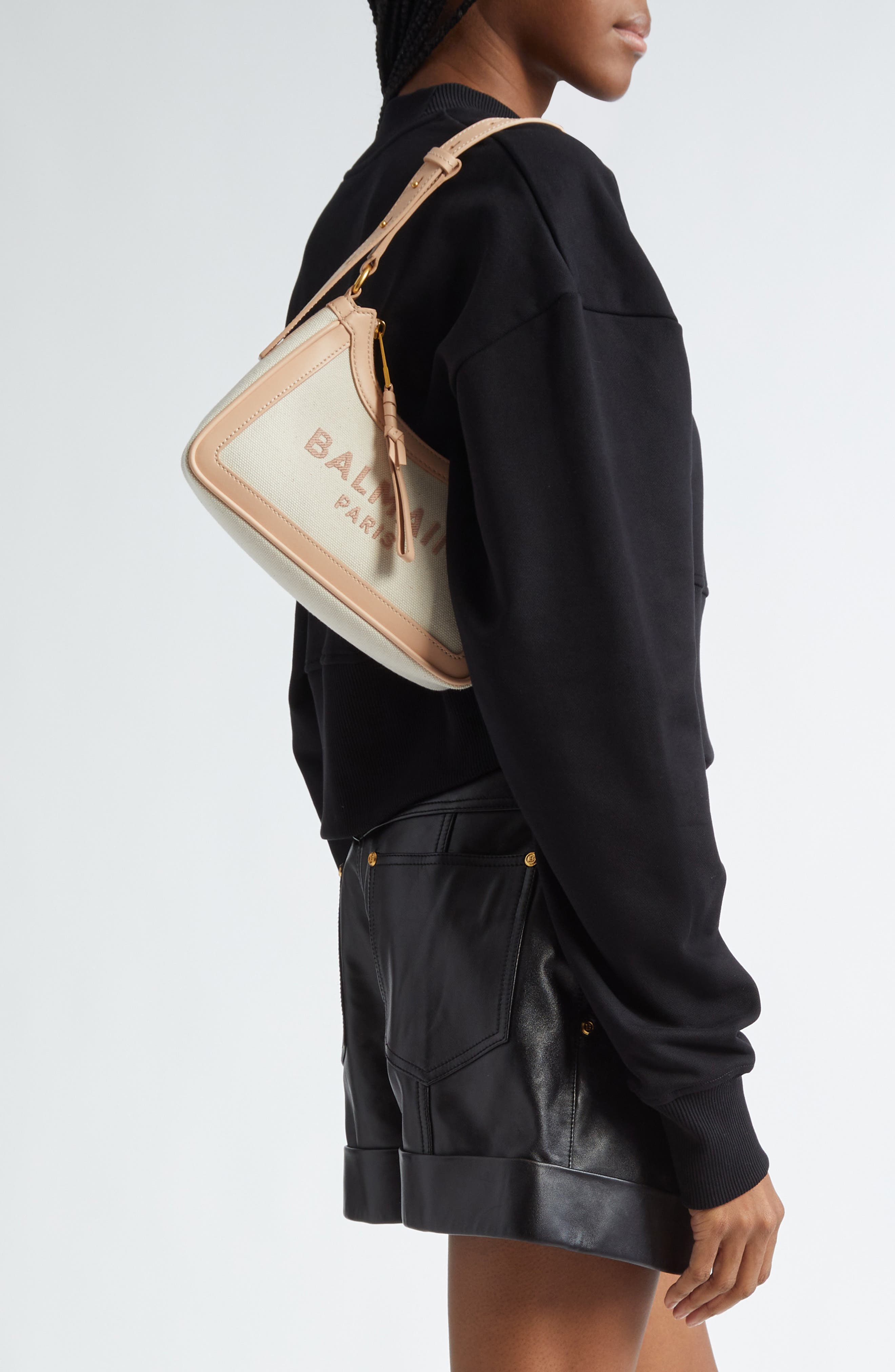 Balmain B-Army Canvas & Leather Shoulder Bag, Alternate, color, 