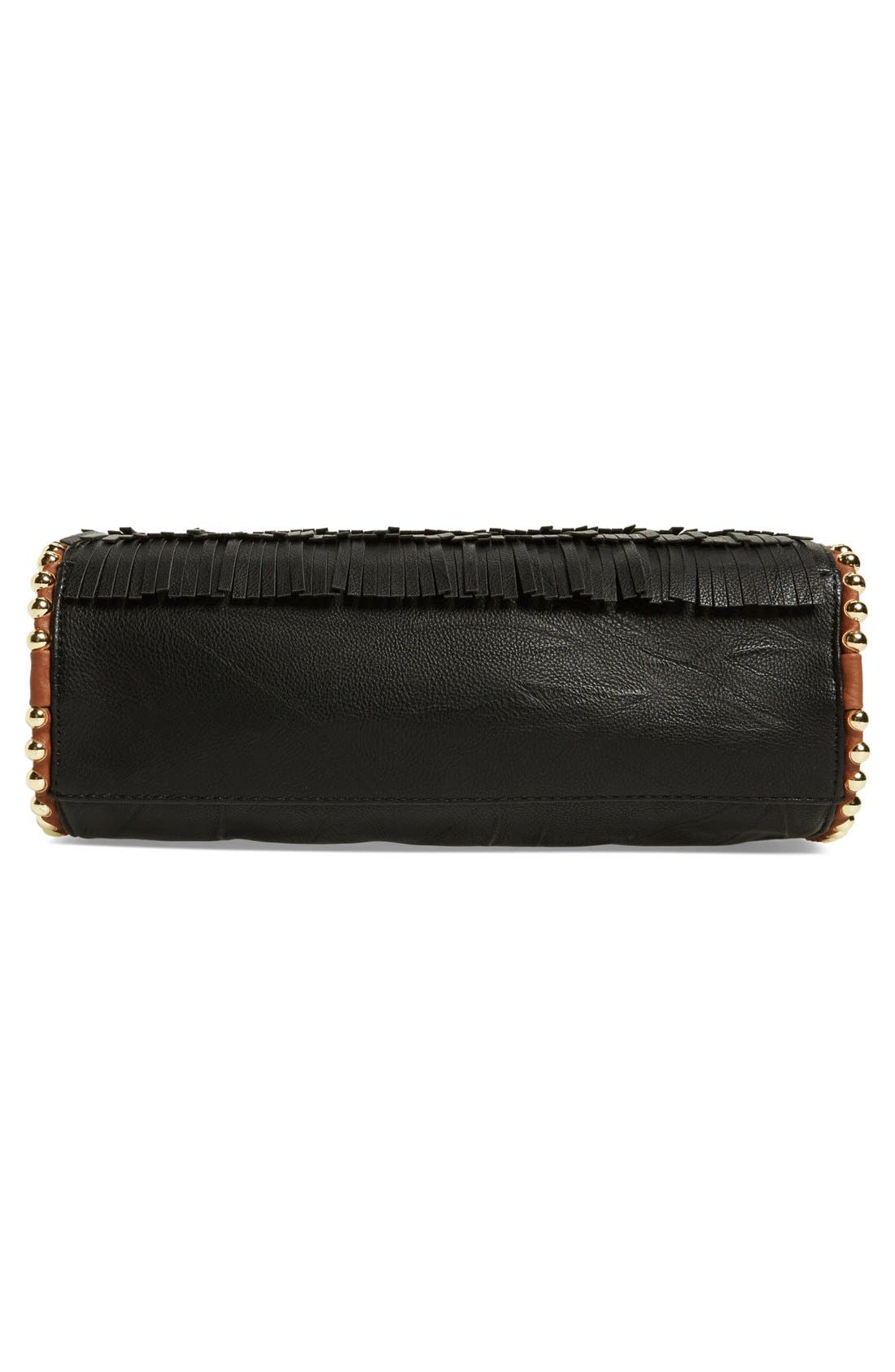 Fringe Faux Leather Hobo, Alternate, color, BLACK
