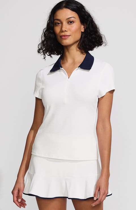 Lands' End Short Sleeve Pique Johnny Collar UPF 50 Rash Guard