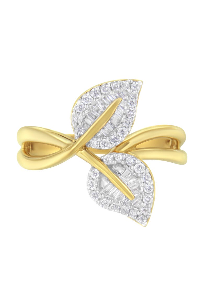 10K Yellow Gold 3/8 Cttw Diamond Leaf Cocktail Ring, Alternate, color, Yellow Gold