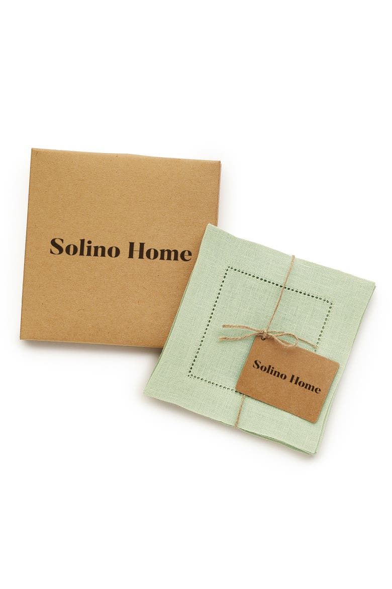 Linen Cocktail Napkins Set of 12, 6 x 6" - Classic Hemstitch, Alternate, color, Sage Green