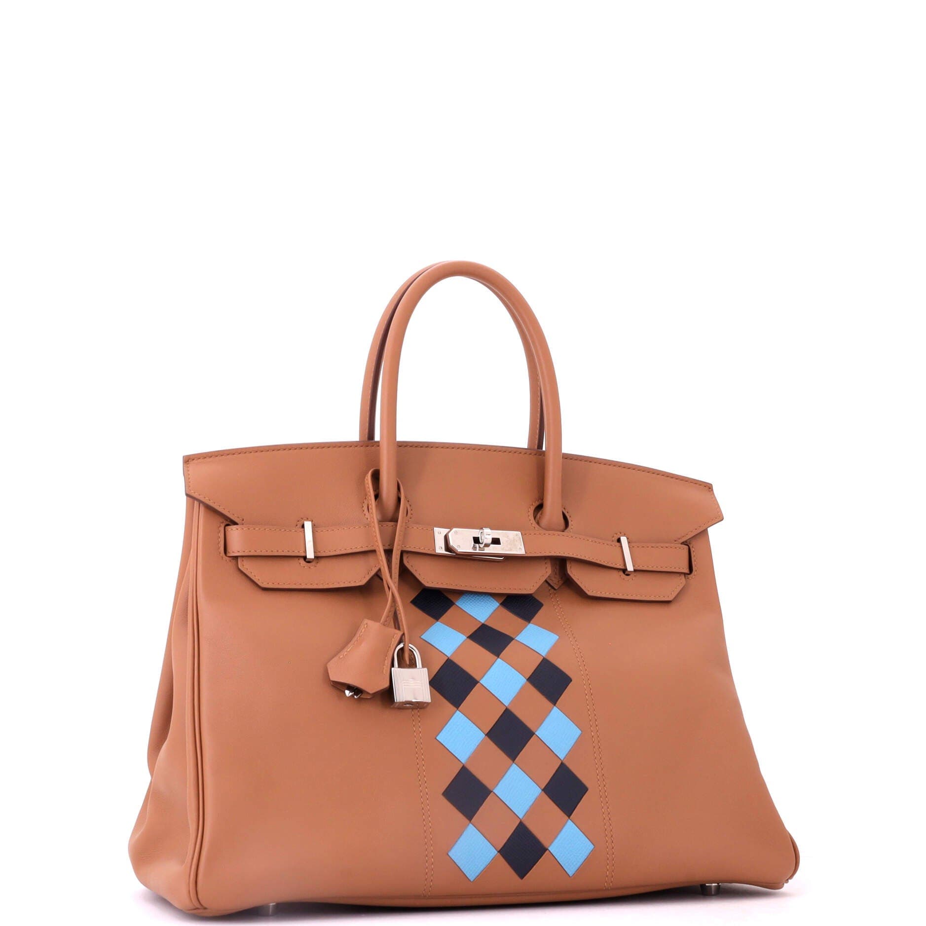 Birkin Handbag Tressage Brown Swift and Palladium Hardware 35, Alternate, color, Metallic Gold