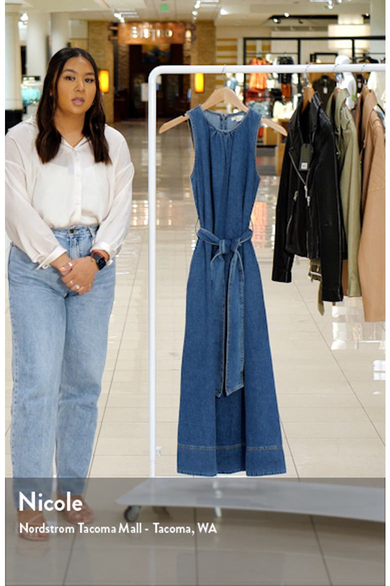 Belted Nonstretch Denim Midi Dress video
