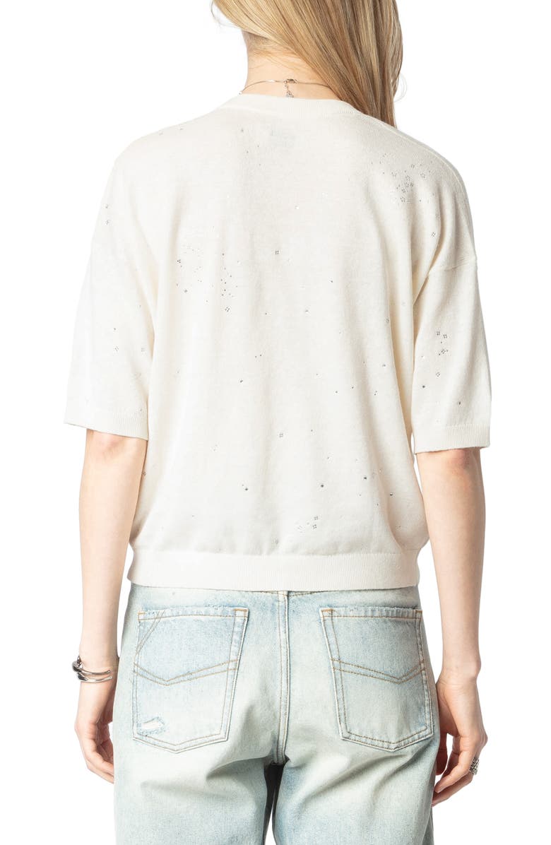 Zadig & Voltaire Wully Lico Embellished Linen Blend V-Neck Sweater, Alternate, color, Ecru