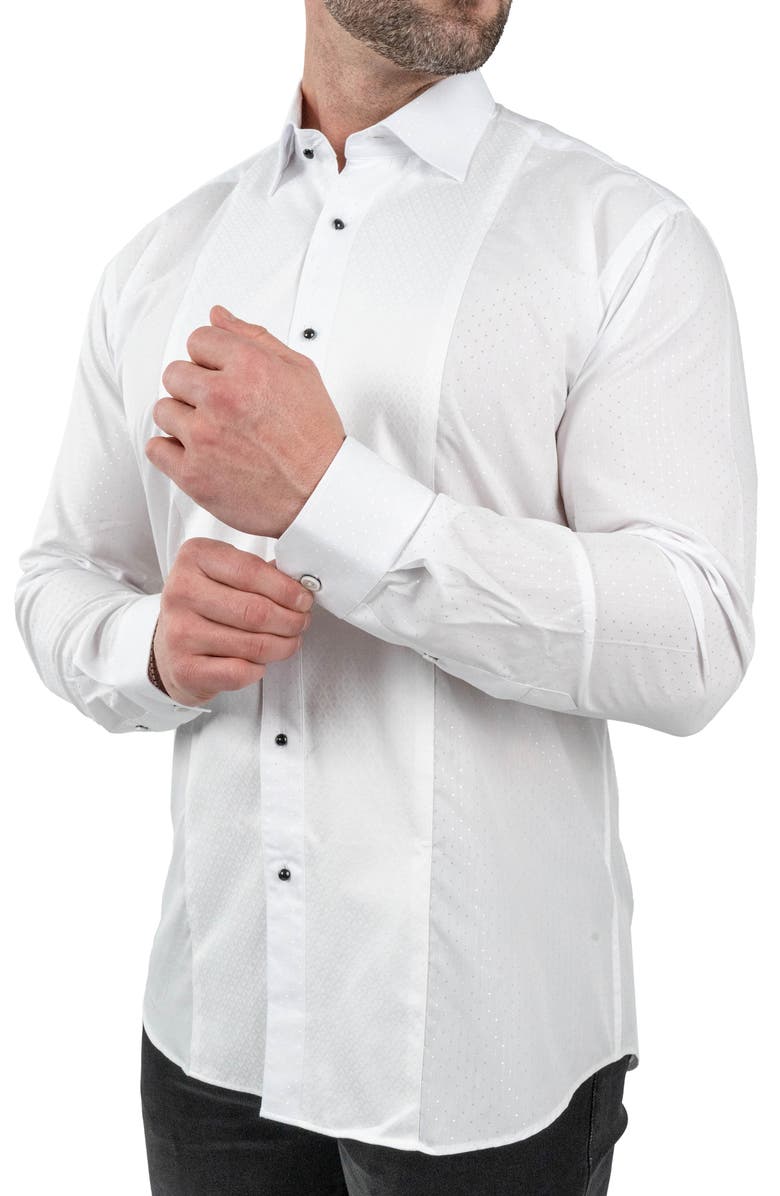 Maceoo Ceremony Stardust Colorblock Button-Up Shirt, Alternate, color, White