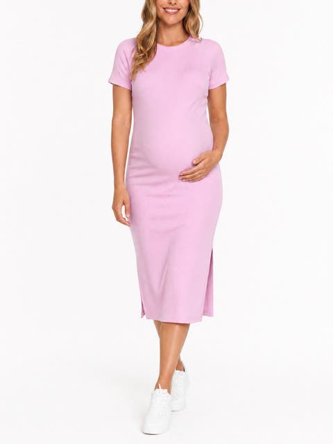 Rib Knit Short Sleeve Raglan Midi Dress