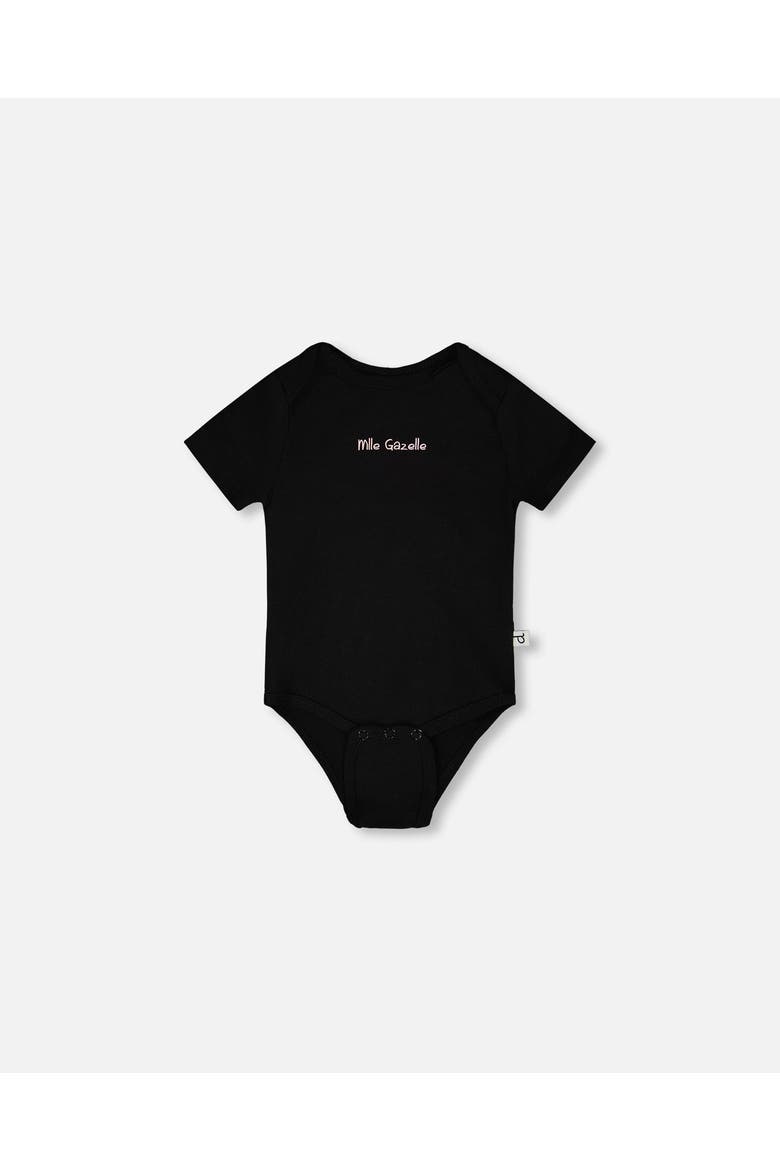 Evolutive Organic Cotton Jersey Printed Message Bodysuit, Alternate, color, Black