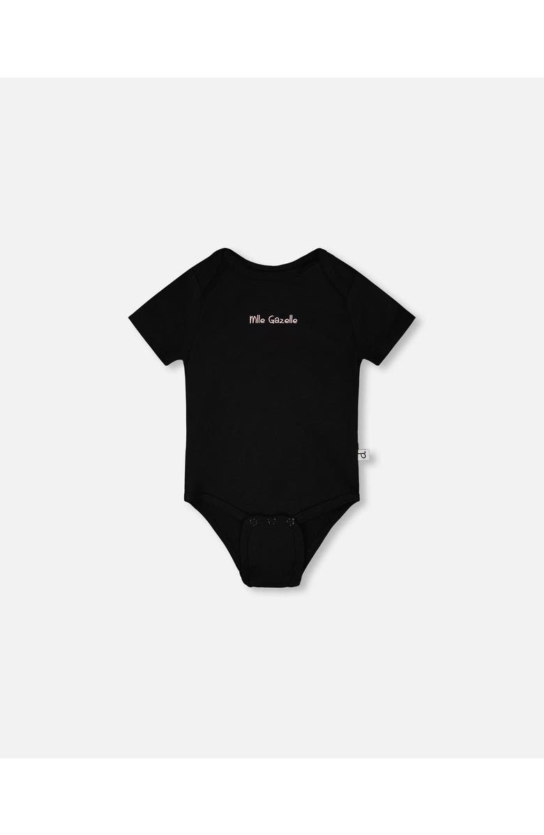 Deux par Deux Evolutive Organic Cotton Jersey Printed Message Bodysuit, Alternate, color, Black
