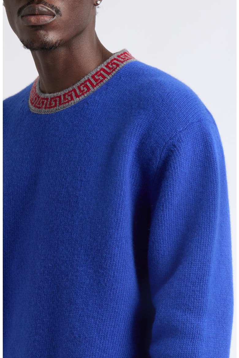 Greca Border Crewneck Wool & Cashmere Sweater, Alternate, color, BLUETTE