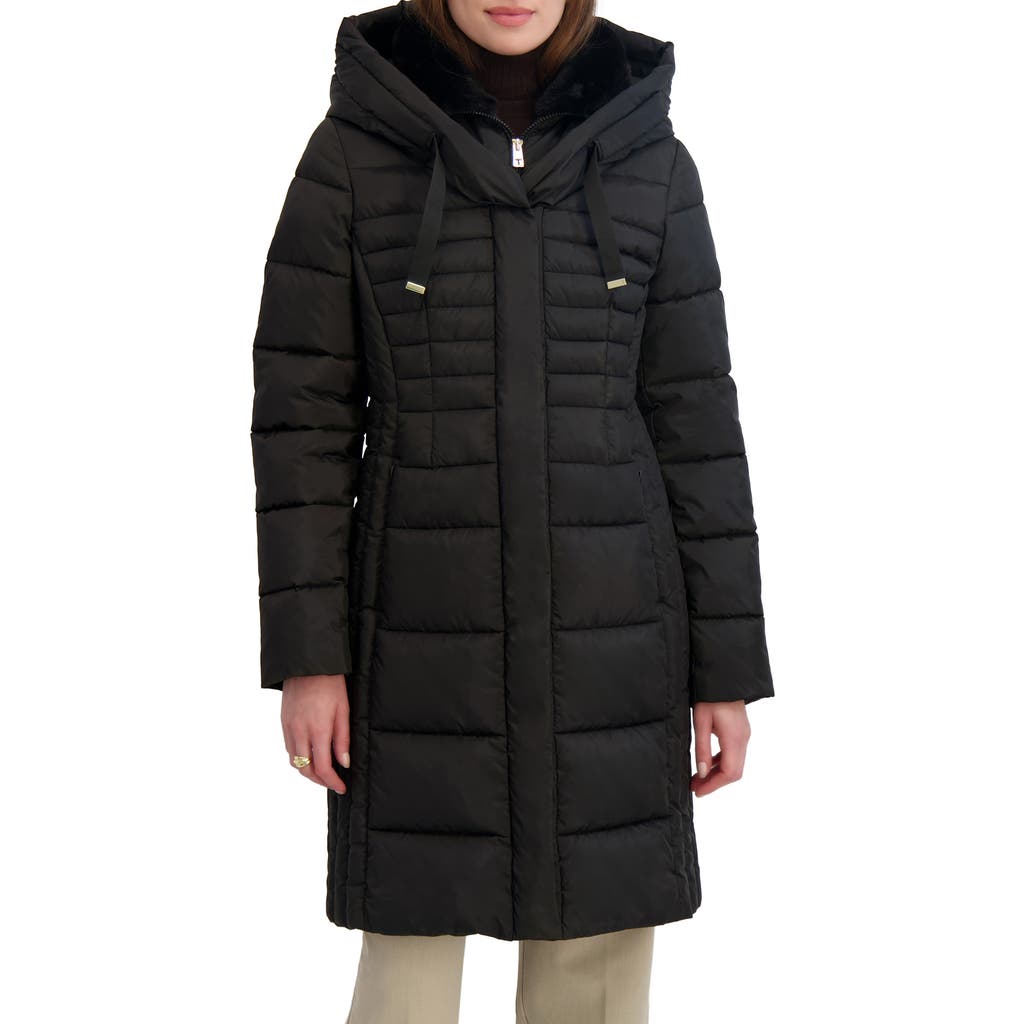 Tahari Casey Hooded Bib Puffer Coat In Black
