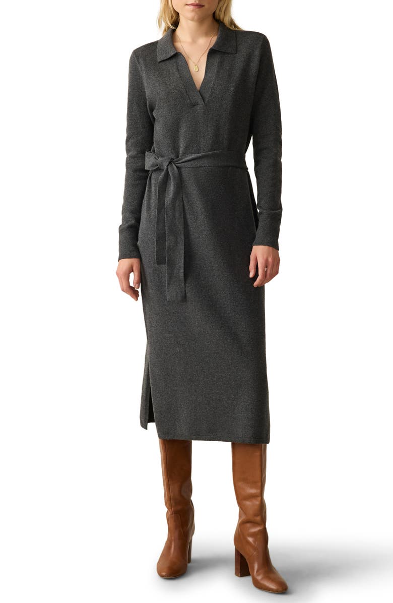 Faherty Jackson Long Sleeve Tie Waist Cotton Blend Sweater Dress, Main, color, 