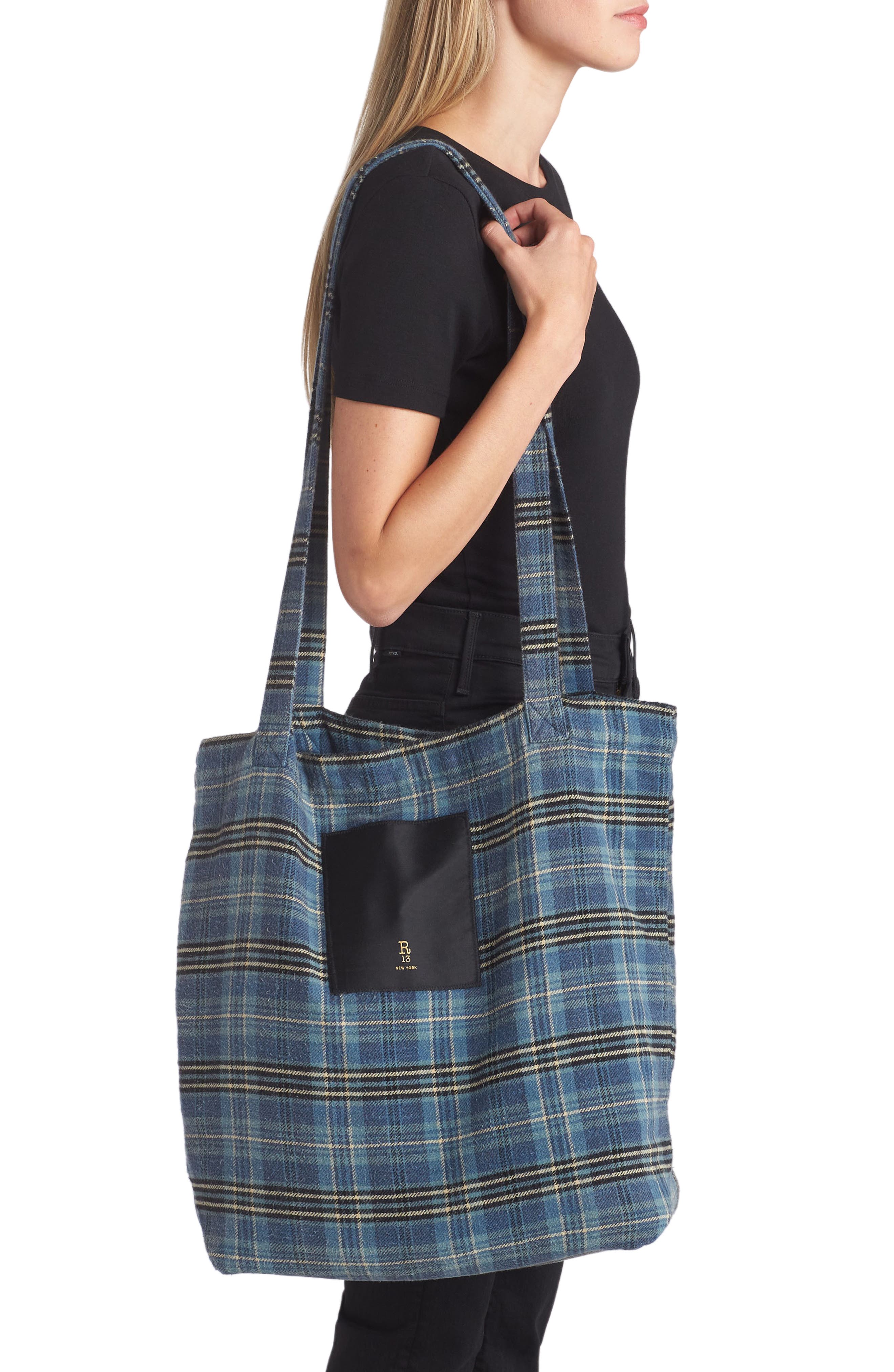 R13 Medium Plaid Cotton Flannel Tote, Alternate, color, 