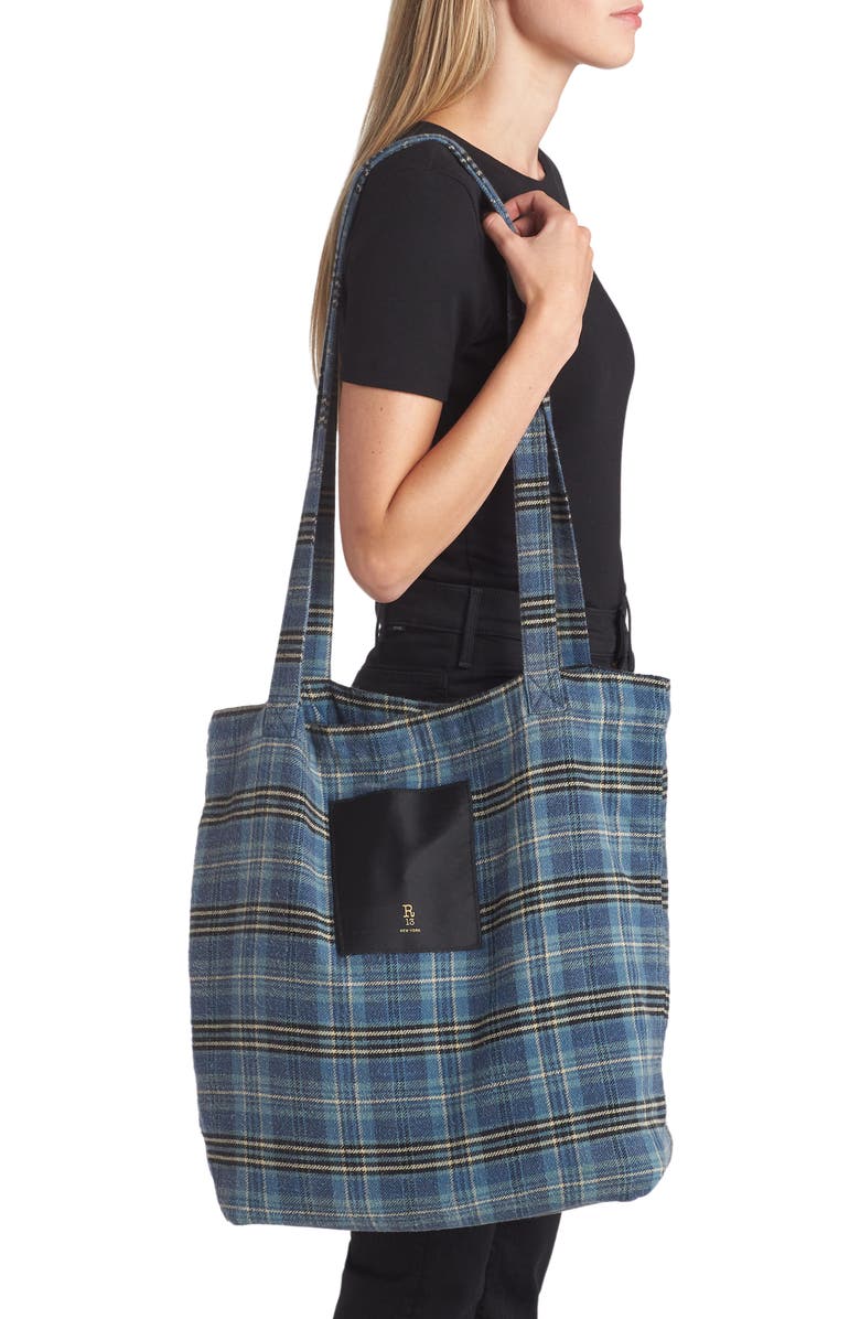 R13 Medium Plaid Cotton Flannel Tote, Alternate, color,