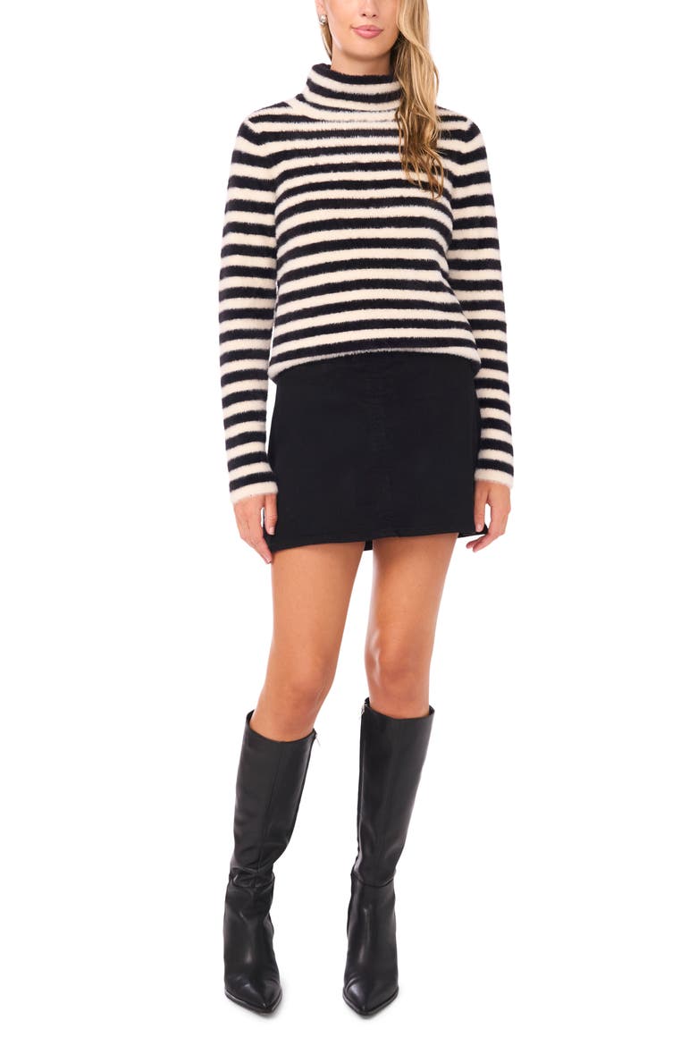 Fuzzy Stripe Sweater, Alternate, color, RICH BLACK