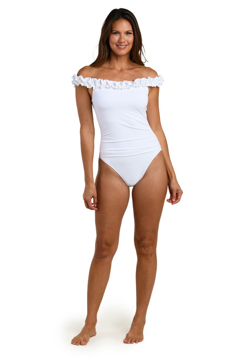 Island Goddess Off the Shoulder One-Piece Swimsuit, Alternate, color, WHITE