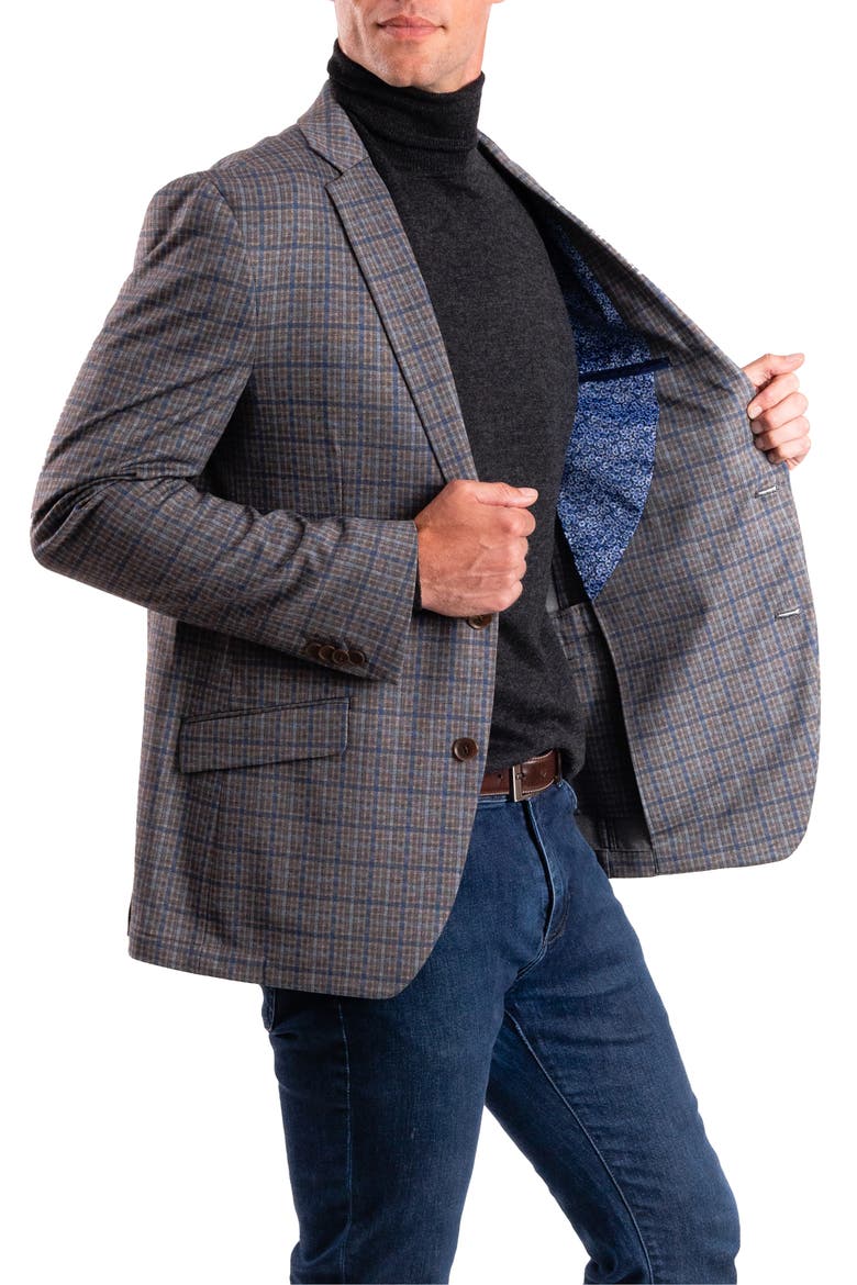Tan Plaid Knit Sport Coat, Alternate, color, GREY MULTI
