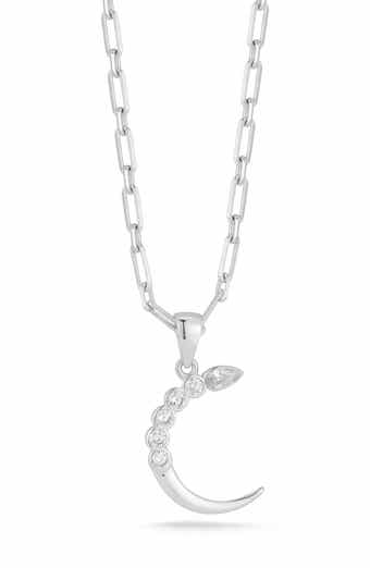 Cubic Zirconia Crescent Moon Pendant Necklace