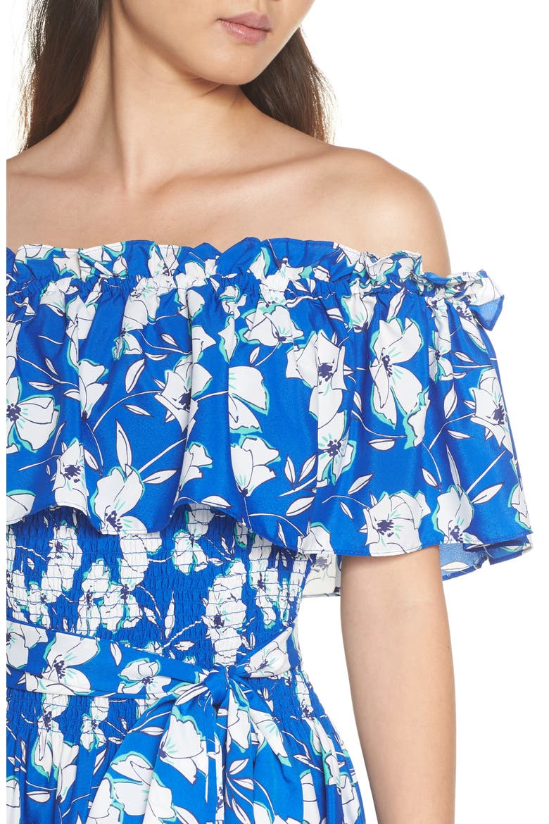 Eliza Off the Shoulder Midi Dress, Alternate, color, COBALT
