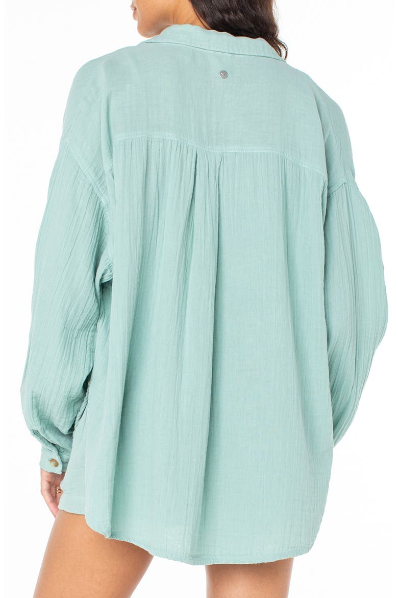 Morning Time Cotton Gauze Button-Up Shirt, Alternate, color, AQUIFER SOLID