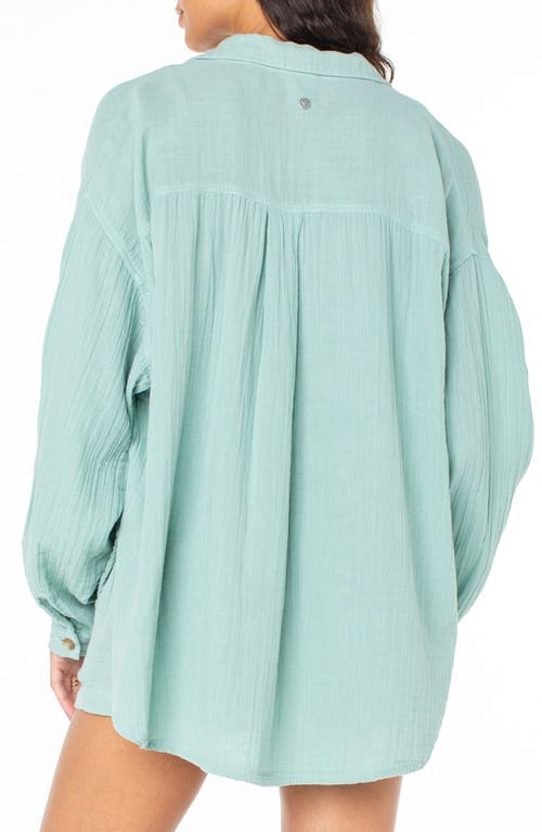 Roxy Morning Time Cotton Gauze Button-up Shirt In Aquifer Solid