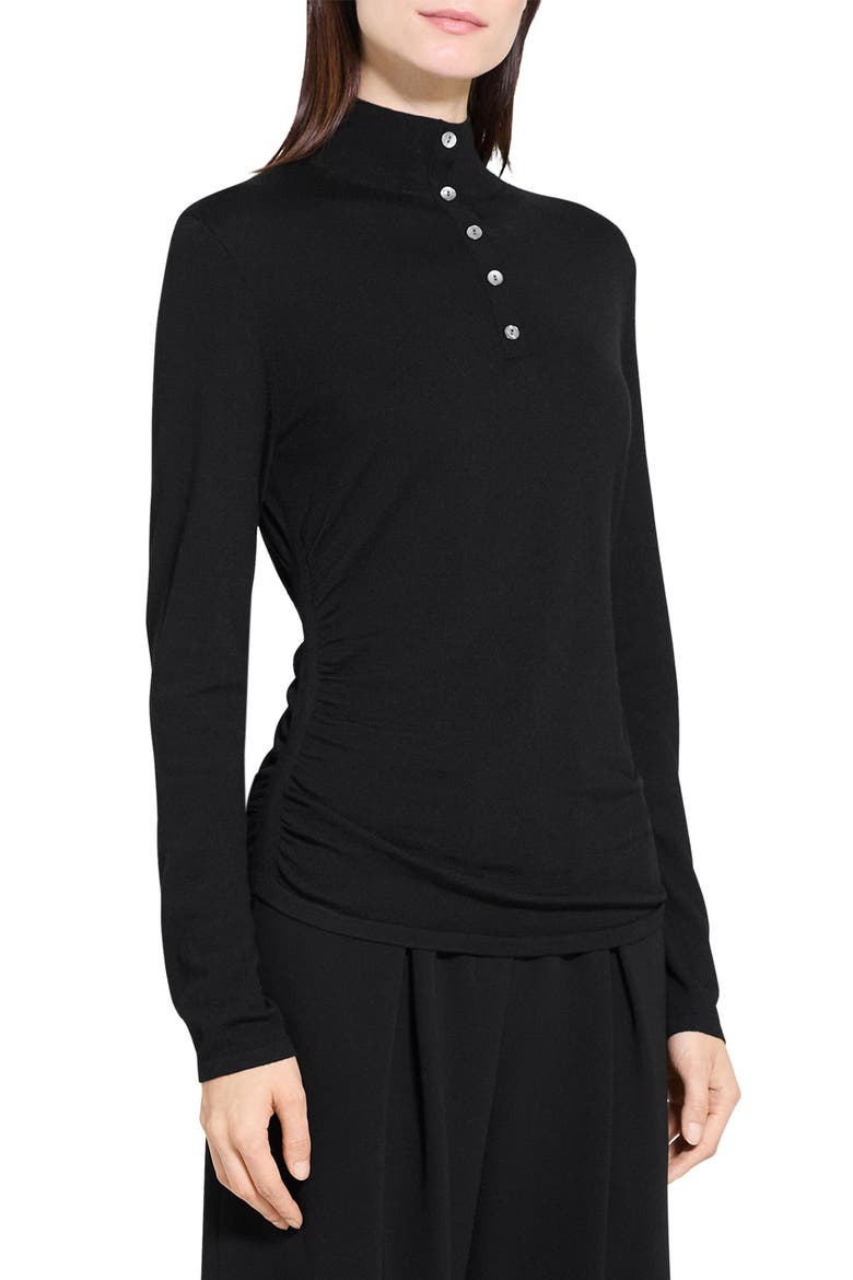 Shirred Mock Neck Merino Wool Top, Alternate, color, BLACK