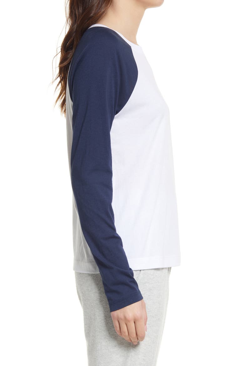 Organic Cotton Blend Long Sleeve Baseball Tee, Alternate, color, WHITE- NAVY BLAZER
