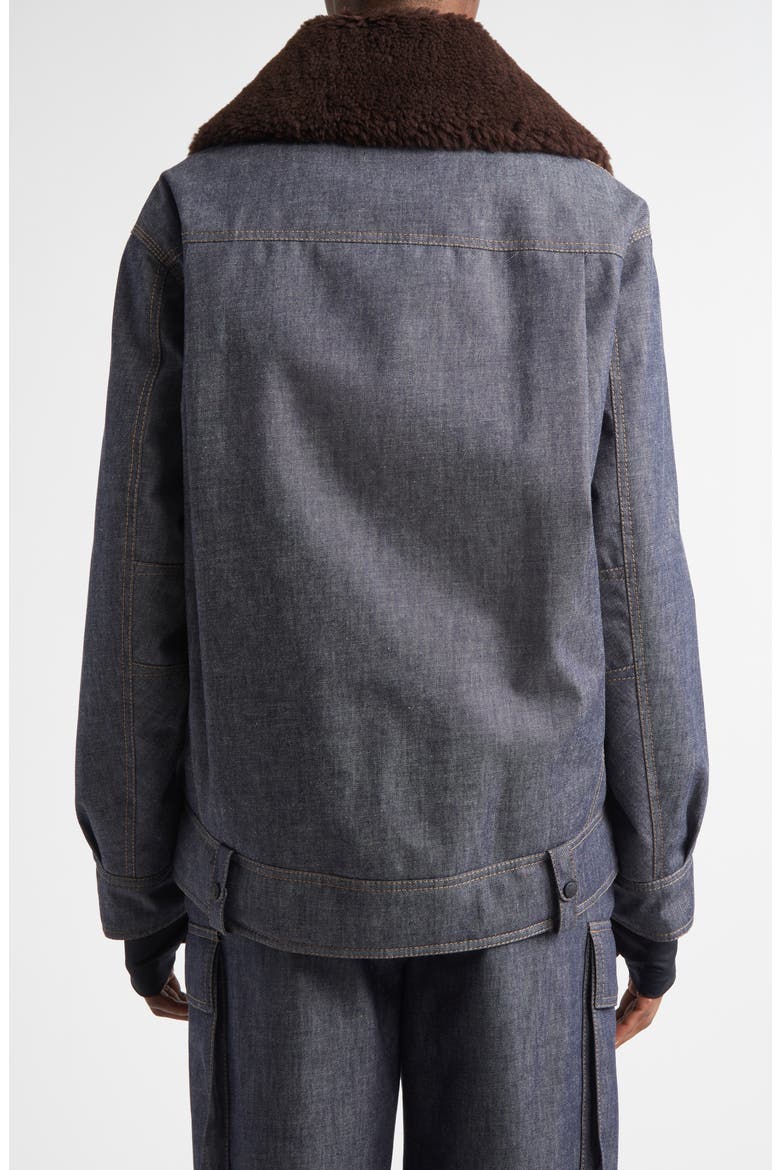 Yunque Denim Down Trucker Jacket with Genuine Shearling Collar, Alternate, color, BLUE