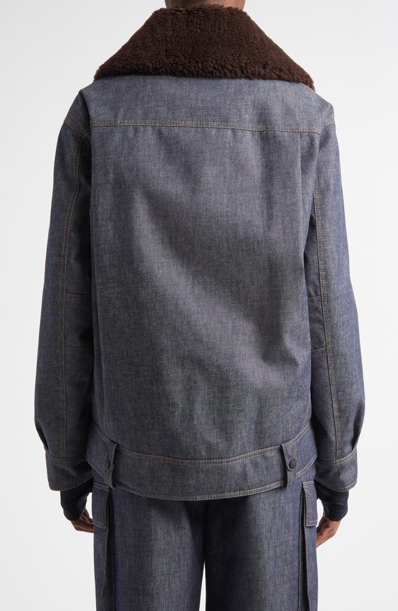 Moncler Grenoble Yunque Denim Down Trucker Jacket with Genuine Shearling Collar, Alternate, color, Blue