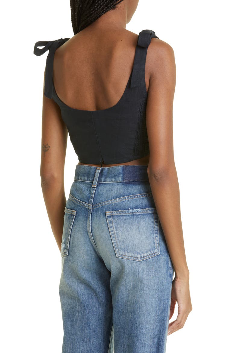 Tie Strap Corset Linen Tank, Alternate, color, BLACK