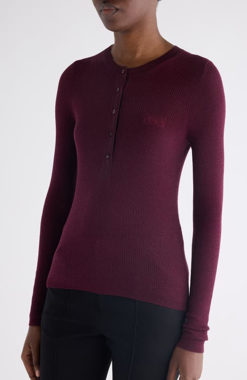 Chloé Long Sleeve Wool Rib Henley In Burgundy